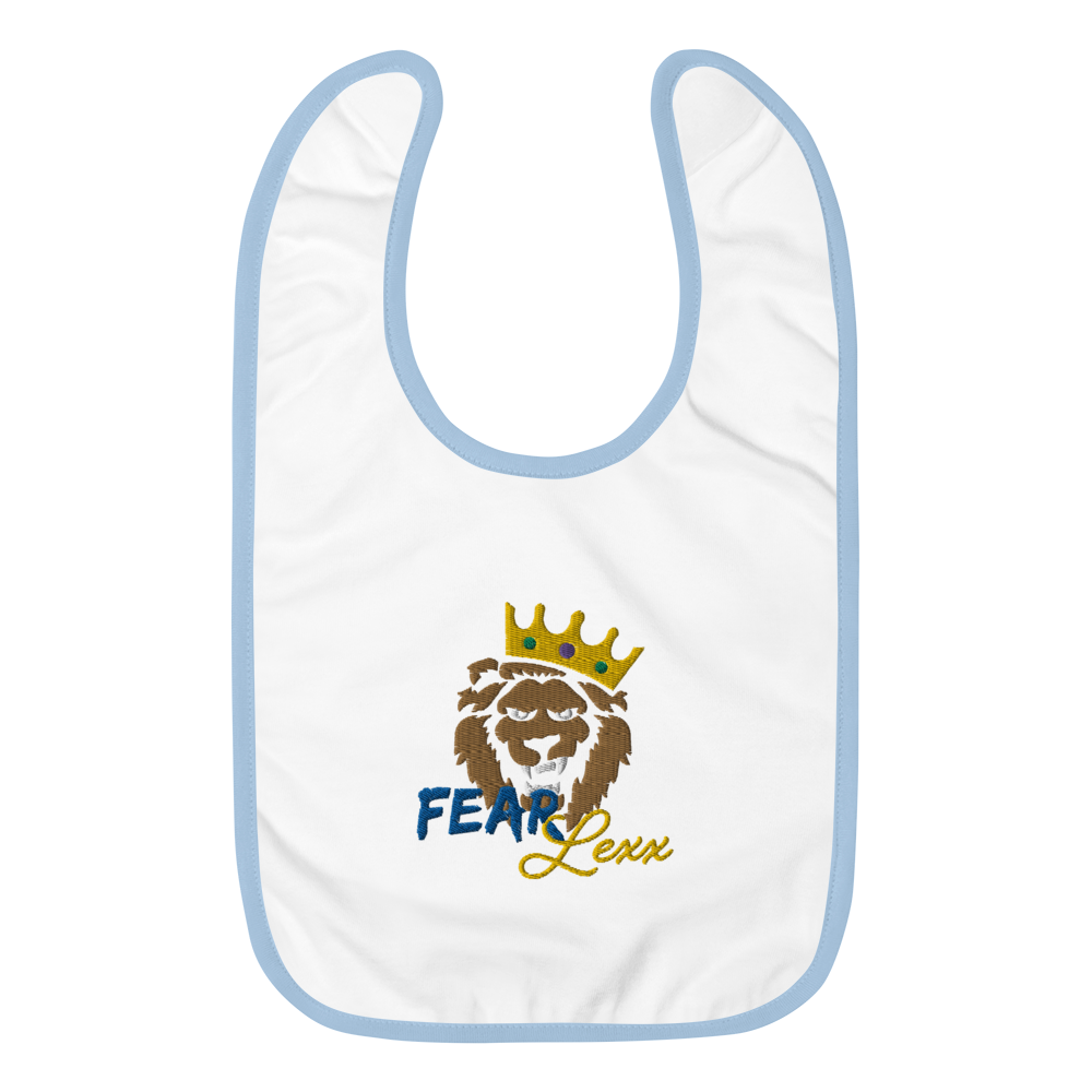 Embroidered Baby Bib (Blue "fear")