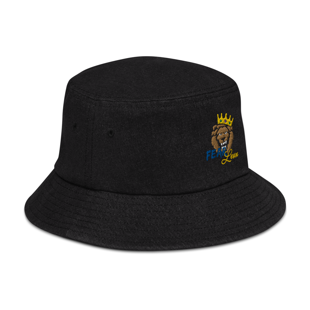 Denim embroidered "blue fear" bucket hat