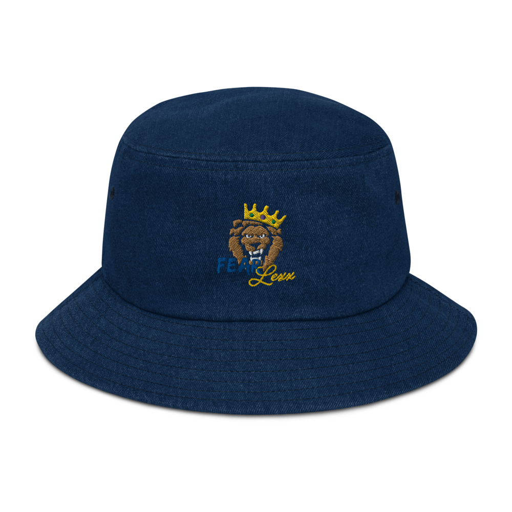 Denim embroidered "blue fear" bucket hat