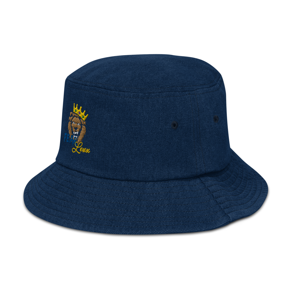 Denim embroidered "blue fear" bucket hat