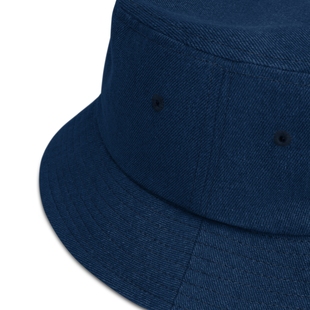 Denim embroidered "red fear" bucket hat