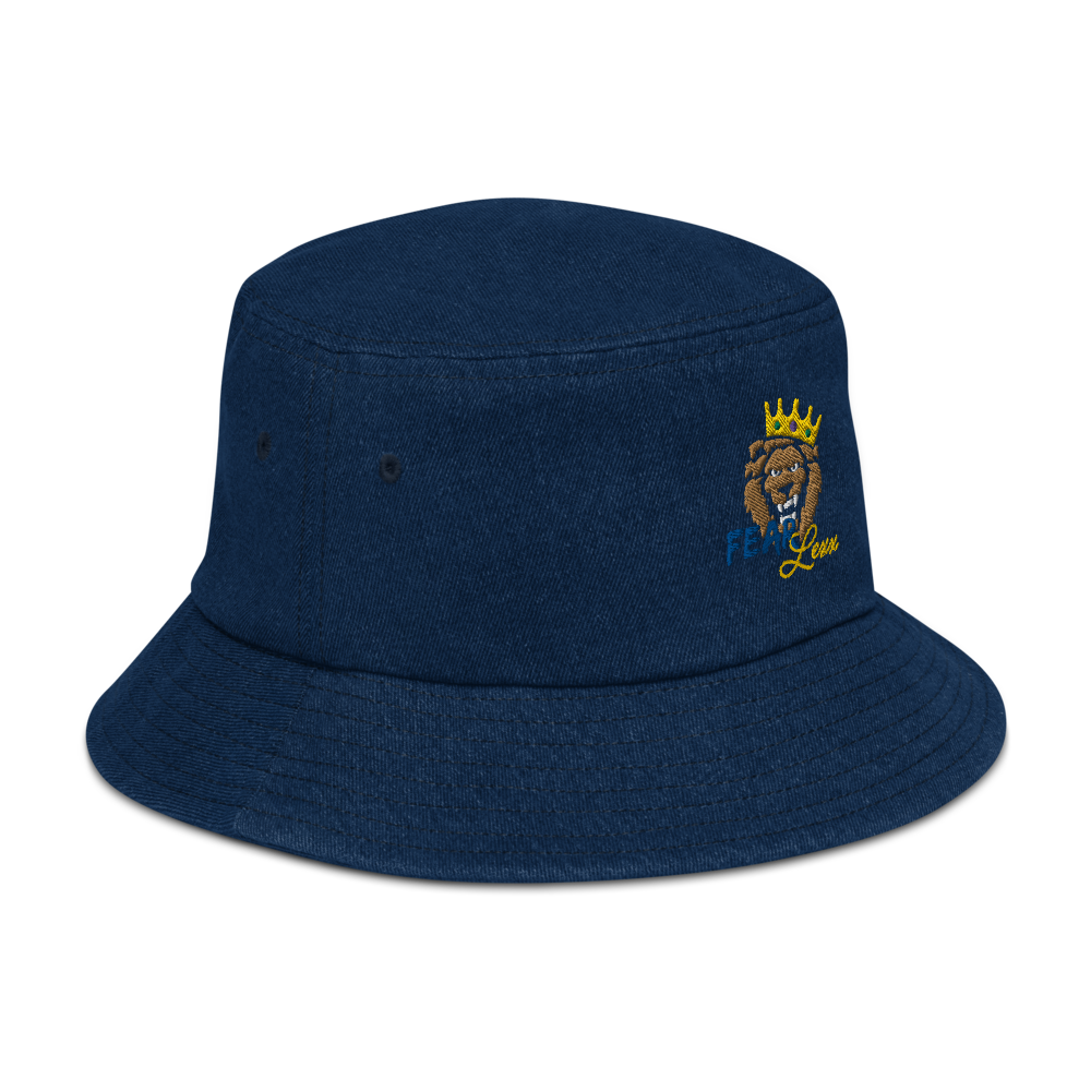 Denim embroidered "blue fear" bucket hat