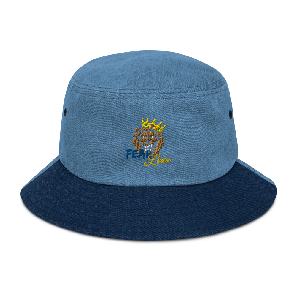 Denim embroidered "blue fear" bucket hat