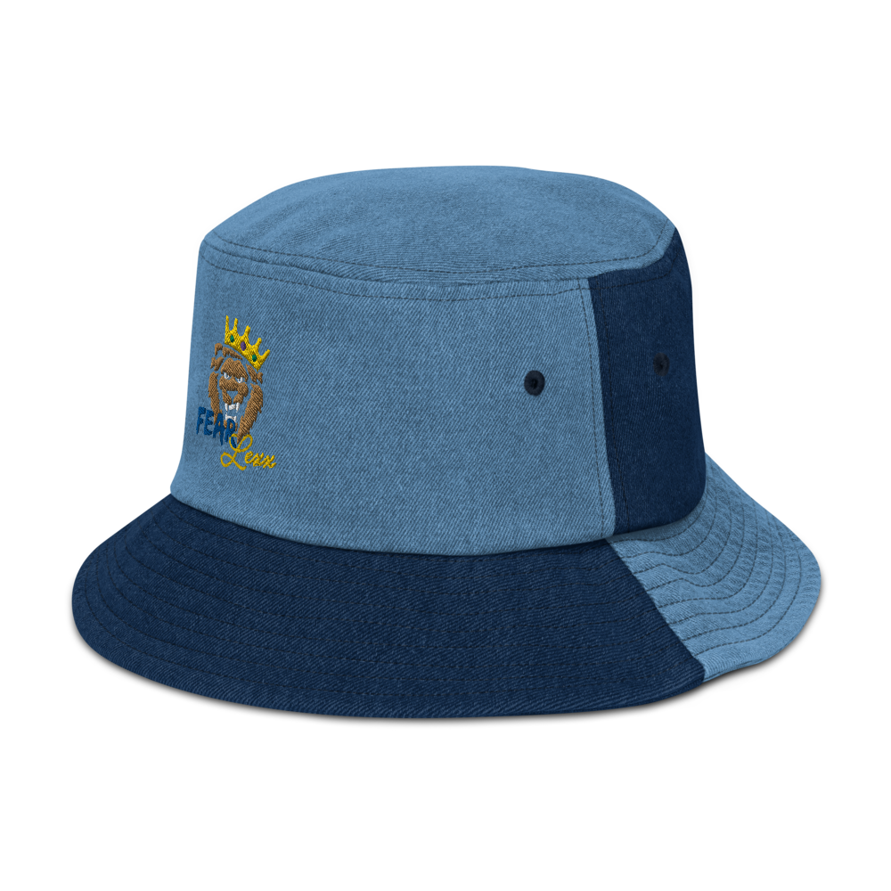 Denim embroidered "blue fear" bucket hat