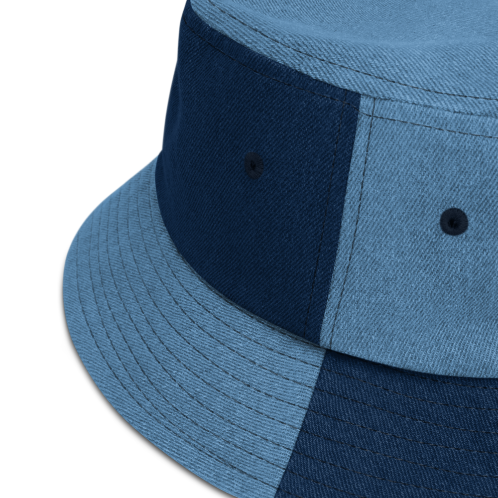 Denim embroidered "blue fear" bucket hat