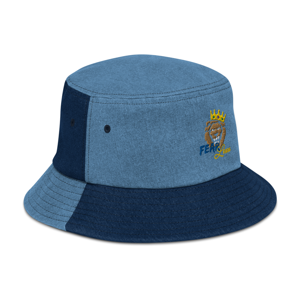 Denim embroidered "blue fear" bucket hat