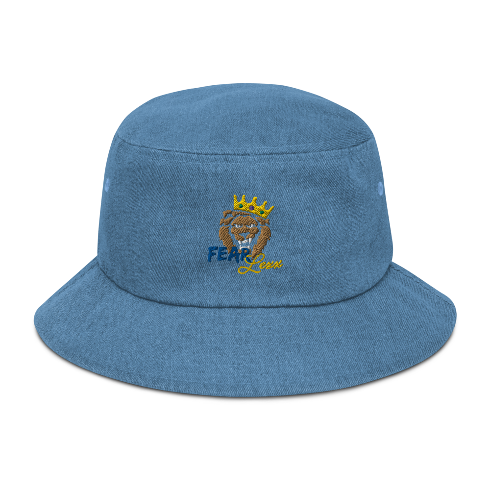 Denim embroidered "blue fear" bucket hat