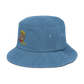 Denim embroidered "red fear" bucket hat