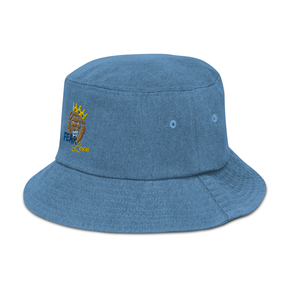 Denim embroidered "blue fear" bucket hat