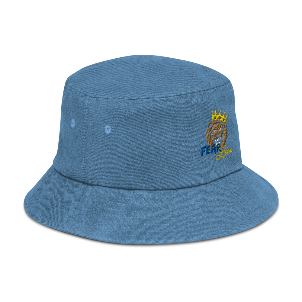 Denim embroidered "blue fear" bucket hat