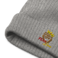 Recycled embroidered cuffed beanie "Red fear"