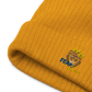 Recycled embroidered cuffed beanie "Blue fear"