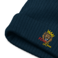 Recycled embroidered cuffed beanie "Red fear"