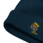 Recycled embroidered cuffed beanie "Blue fear"