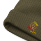 Recycled embroidered cuffed beanie "Red fear"