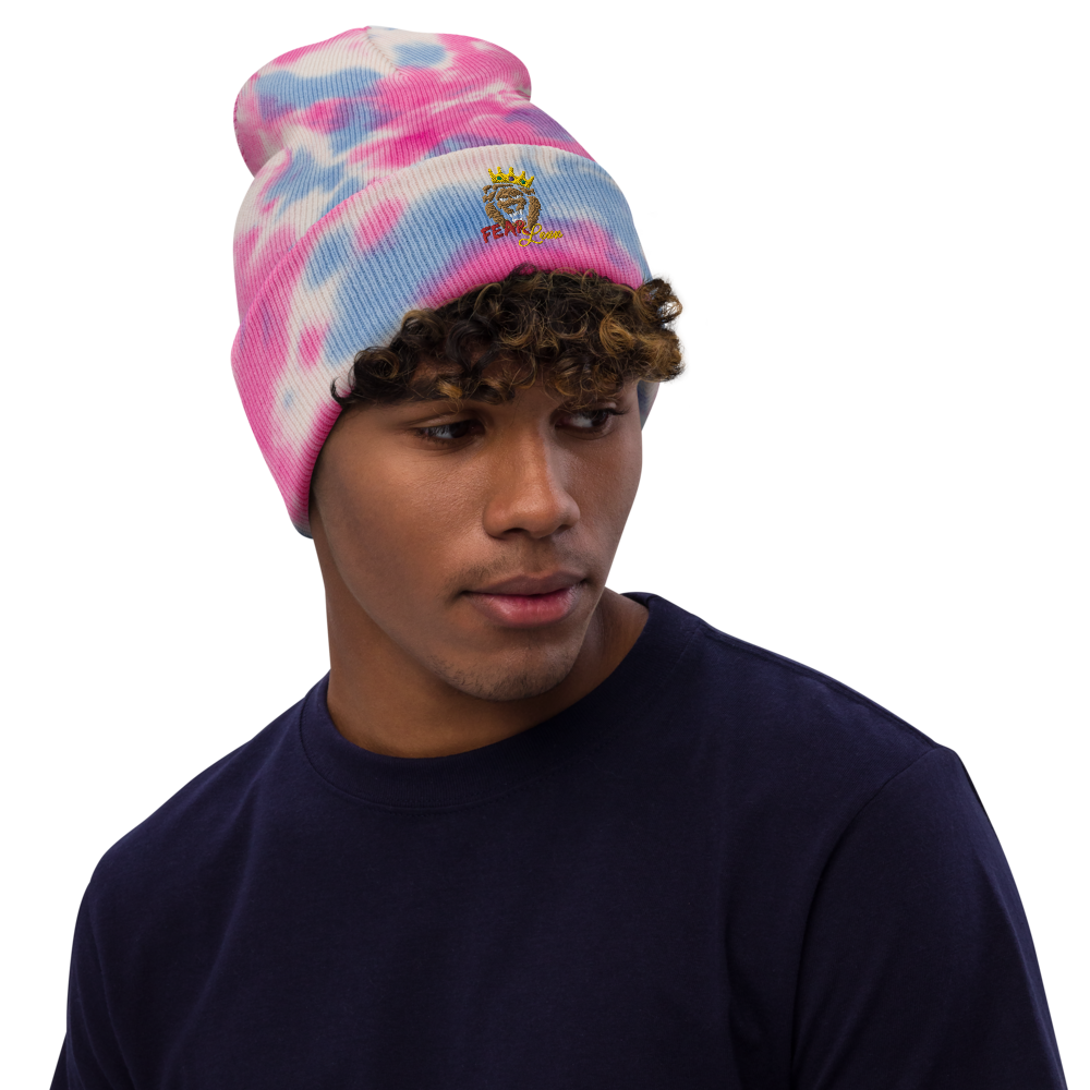 Tie-dye embroidered "red fear" beanie