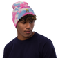 Tie-dye embroidered "blue fear" beanie