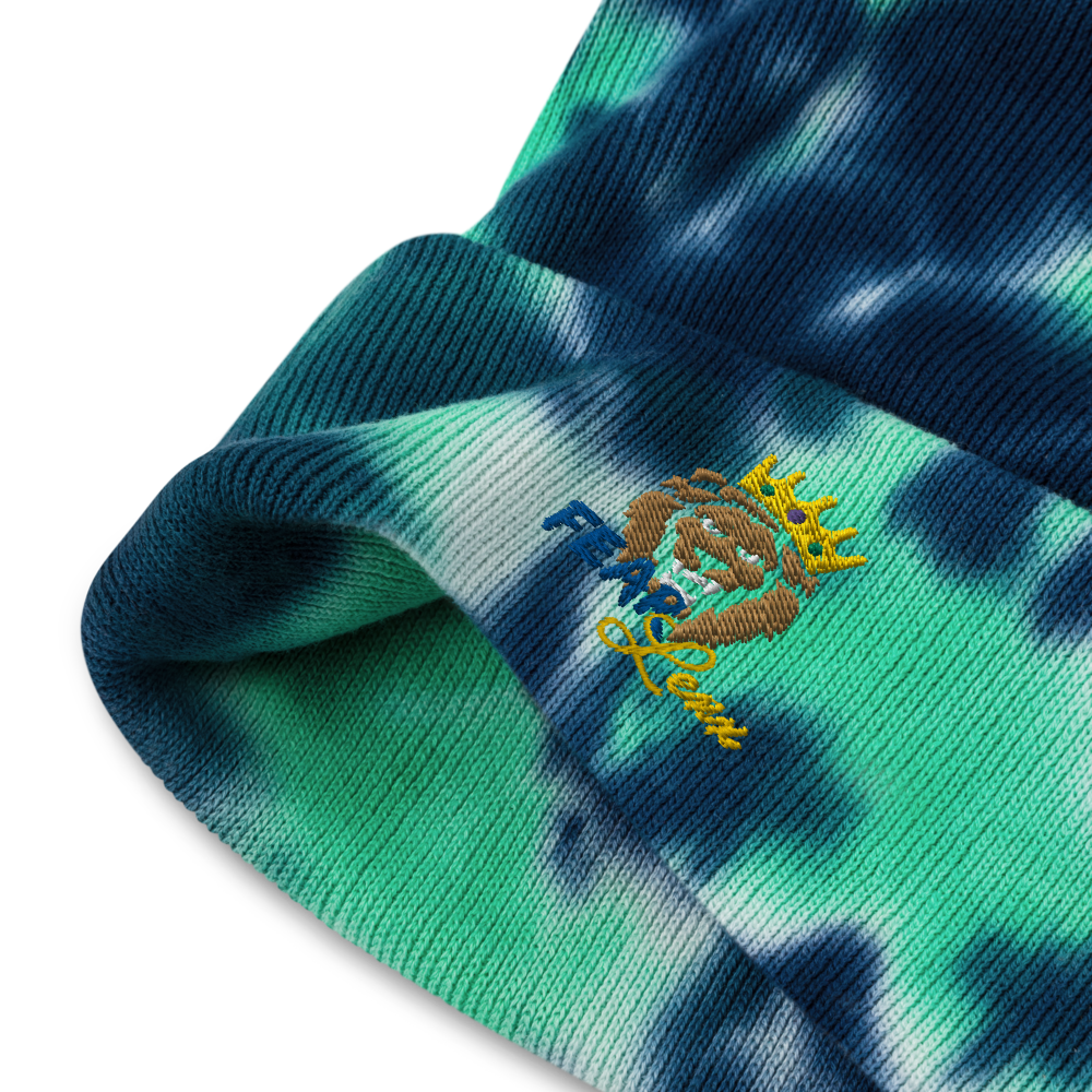 Tie-dye embroidered "blue fear" beanie