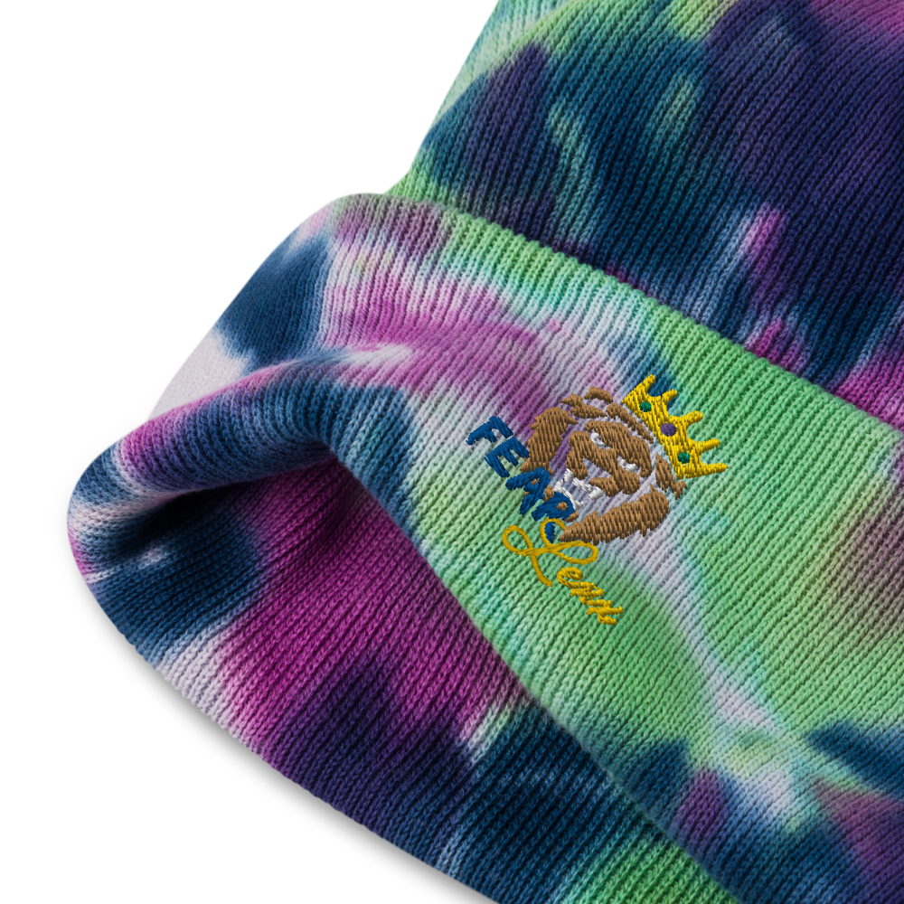 Tie-dye embroidered "blue fear" beanie