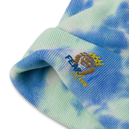 Tie-dye embroidered "blue fear" beanie