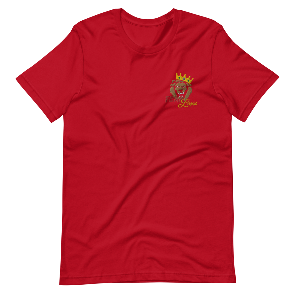 Short-Sleeve Embroidered Unisex T-Shirt ("Red" Fear bold colors)