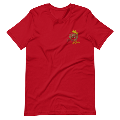 Short-Sleeve Embroidered Unisex T-Shirt (Red "Fear" soft colors)