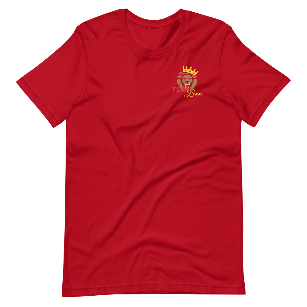 Short-Sleeve Unisex T-Shirt (Red "fear" Bold colors front and back)