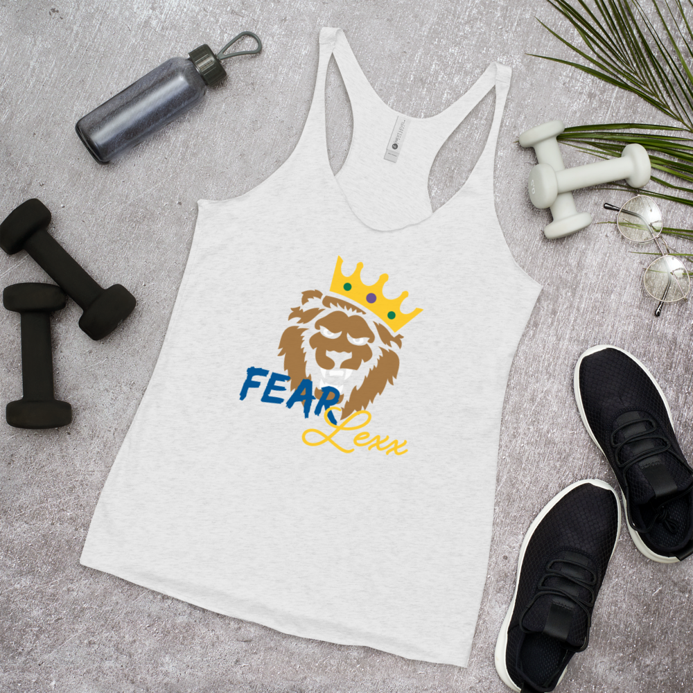 Women's Racerback Tank (Blue "fear" front and back)