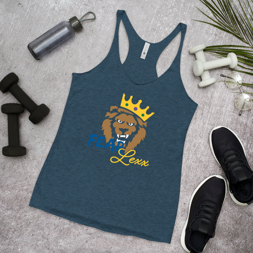 Women's Racerback Tank (Blue "fear" front and back)