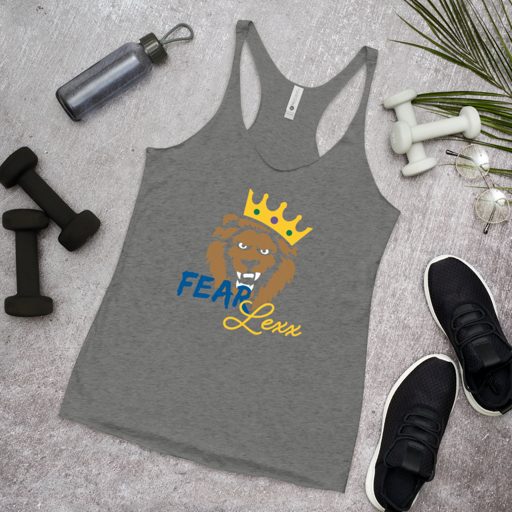 Women's Racerback Tank (Blue "fear" front and back)