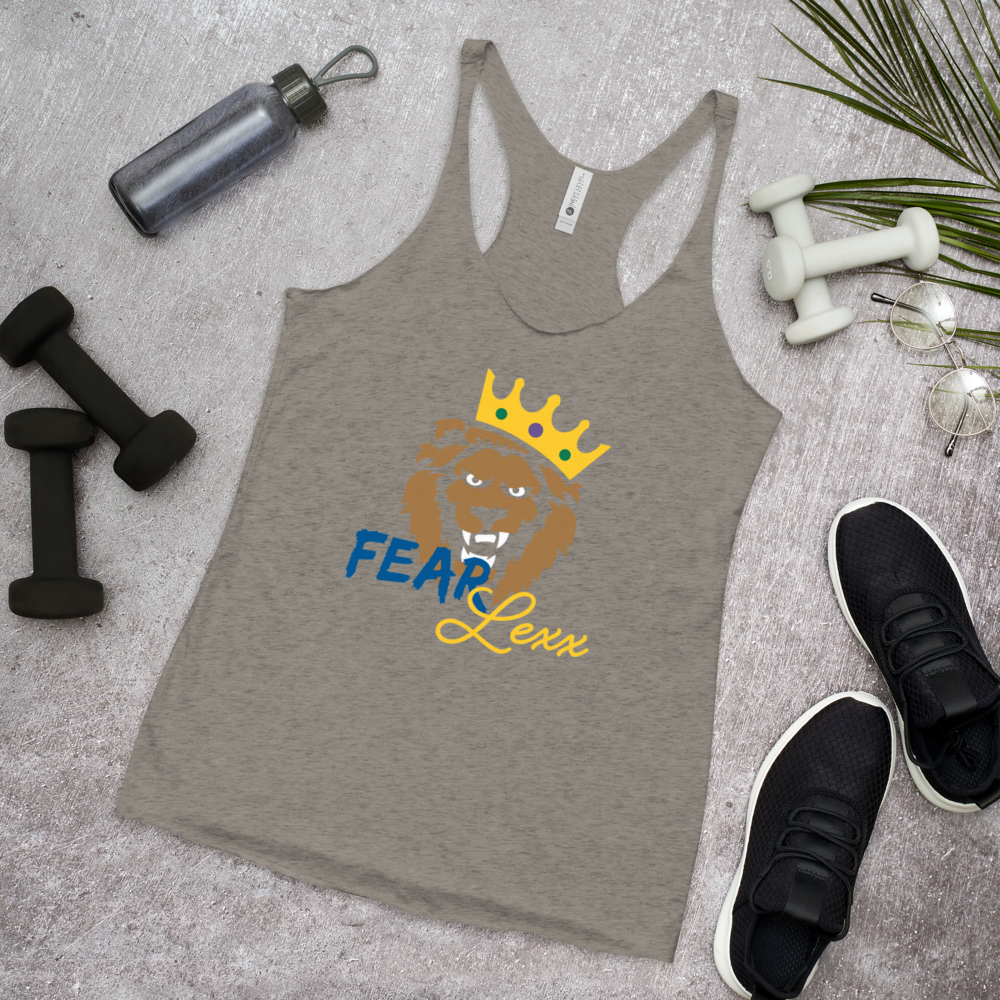 Women's Racerback Tank (Blue "fear" front and back)