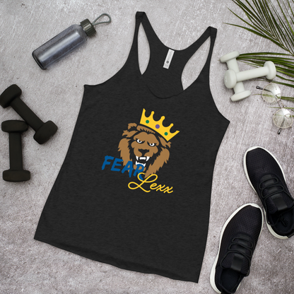 Women's Racerback Tank (Blue "fear" front and back)
